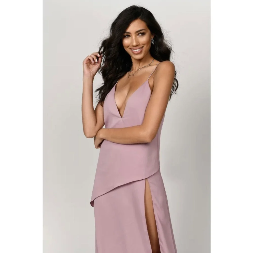 Tobi Womens Olivia Plunging High Slit Maxi Dress Small Rose Event Concert Chic